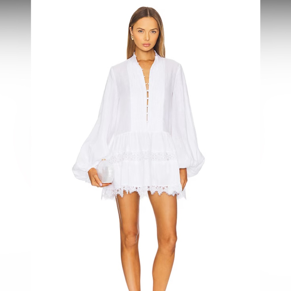 Bardot White Lace-Trim Babydoll Mini Dress